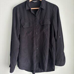 Express Black Button-Down Blouse | Size Small Petite | Lightweight Shirt